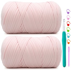 2 Pack Tshirt Yarn for Crochet,Light Pink T Shirt Soft Elastic Fabric Chunky Thick T-Shirt Crochet Yarn for Crocheting Knitting Beginner Hand Knitting Bag/DIY Craft/Home Decor 2 * 400G-Light Pink