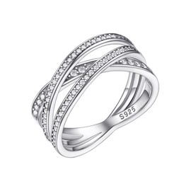 Cubic Zirconia Ring Wedding Bands Dainty Sterling Silver X Cross Women Ring Size 10