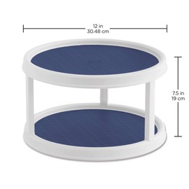 Copco Non-Skid 2 Tier Pantry Cabinet Lazy Susan Turntable, 12-Inch, White and Blue