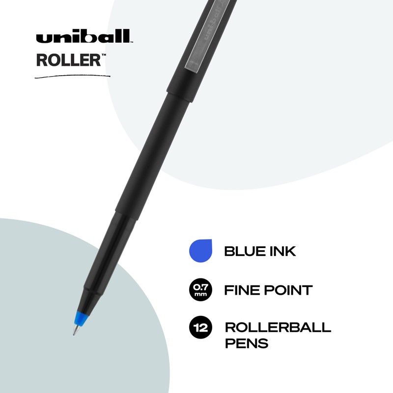 uni-ball Roller Rollerball, Stick Roller Ball Pen Fine-0.7mm, 12 Pack,
