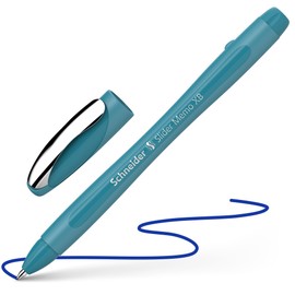 Schneider Slider Memo XB Ballpoint Pen (Colour Edition with Cap, Line Width: XB) Pack of 10, Case Colour: Teal, Ink Colour: Blue