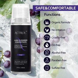 ACTROL Eyelash Cleanser Concentrate 100ml Professional Lash Shampoo Foaming Cleanser Lash Wash Concentrate for Extensions Lashes with Salon Home Care-Makes 40 Bottles Grape