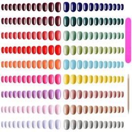 EBANKU 792 Pieces Oval Medium Long Press on Nails Colorful False Nails for Women Glossy Finger Nails Artificial Full Cover Fake Nails with Nail Adhesive Tabs (Chic Colors)