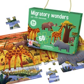 JZMDEDR Jumbo Floor Puzzles for Kids Ages 3-5 Preschool Learning Toys 60-Piece Large Floor Animal Puzzle for Toddlers&Kids Ages 4-8 Years Old，Best Gift for Boys and Girls (Migratory Wonders)