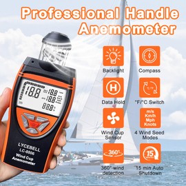 LYCEBELL 8806 Wind Cup Anemometer - Precise Wind Meter with Temperature Measurement for Industrial, Outdoor & HVAC | Wind Speed 0.7-42m/s, Backlight, Tripod Thread