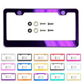 Purple Chrome Mirror License Plate Frame T304 Stainless Steel + Metal Screw Caps