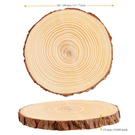 MUKCHAP 10 Pcs 6.3-7 Inch Natural Pine Wood Slices, 0.6 Inch Thick Unfinished Wood Discs for Festival Ornaments, Wedding Decoration, DIY Craft