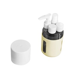 BJGZ-HC Refillable Travel Bottles 4 in 1 240ml - Leakproof Silicone Containers with Funnel & Removable Labels for Airplane Toiletries (Shampoo, Lotion, Liquid Essentials) (yellow)