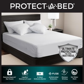 Protect-A-Bed AllerZip Zippered Mattress Encasement Queen, Bed Bug Proof and Dust Mite Proof Six-Sided Mattress Protector, 100% Waterproof Washable Cover, Fits 11"-18" Mattresses​