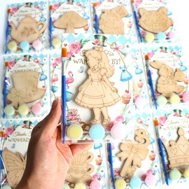 12 Pack Alice Party Favors for Kids - Individually Wrapped Paint Your Own Wooden Magnet Craft Kits with Thank You Card, Wonderland Birthday Party Supplies for Girls