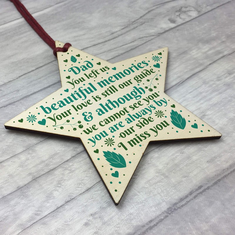 RED OCEAN Dad Memorial Christmas Tree Decorations Wooden Star Remembrance