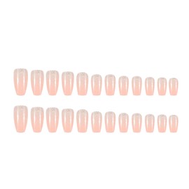 DANMANR Square Press on Nails Short Fake Nails French Acrylic Full Cover False Nails for Women and Girls 24PCS (Gradient peach bling)