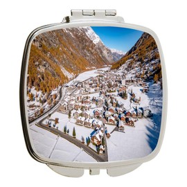 Island Gifting - Image of Tasch a Town in Switzerland in Winter - Square Compact Mirror - Travel Mirror