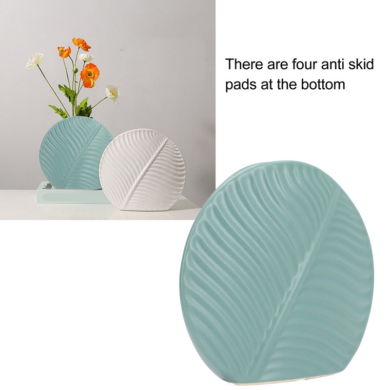 Leaves Pattern Ceramic Vase Nordic Style Dark Green Flat Leaf
