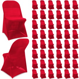 Newwiee 50 Pcs Spandex Stretch Folding Chair Covers Fitted Universal Chair Protector Removable Washable for Wedding Party Dining Banquet Event (Red)
