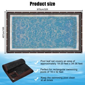 16 x 32FT Pool Leaf Net Cover- Leaf Netting for Inground and Above Ground Rectangle Swimming Pools Fine Mesh Pool Screen Cover,Winter Above Ground Pool Screen Cover, Catching Leaves, Sunshade
