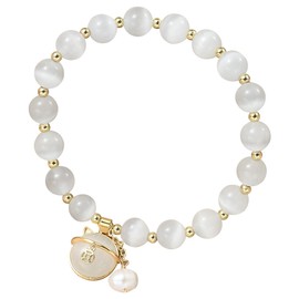 Rorovvert Opal Bracelet Gem Beaded Stone Stretch Cabochon Grown With Bracelet, 2 inch, 19 Opal, Alloy Steel, Opal