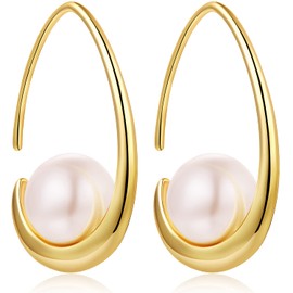 Pearl Earrings Gold Pearl Earrings Pearl Drop Earrings Womens Pearl Gold Earrings Faux Pearl Earrings for Women Dangle Pearl Earrings Pearl Leverback Earrings E228 Pearl Earrings for Women Gold