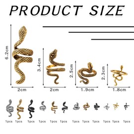 FFDHWU 16 Pieces Snake-Shaped Open Rings, Punk Style Rings, Animal Rings, Vintage Rings, Fashion Rings, Clothing Accessories