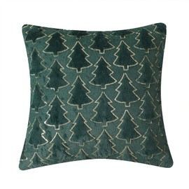 18x18 inch Christmas Tree Pillow Covers（2 PCS），Christmas Decoration Beige Soft Plush Faux Fur Jacquard Throw Pillows for Bedroom Sofa Holiday Festivals Winter Home Decor (Green)