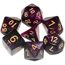 Galaxy DND Dice 7Pieces, Glitter Sparkle Cosmic Purple Black Mixed Polyhedral DND Dice for RPG MTG Table Game Dice