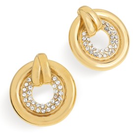 JeanBeau Chunky Gold Geometric Stud Earrings for Women, Trendy Statement Circle Rhinestone Round Lightweight Hypoallergenic Earing Prom Fashion Jewelry Gift