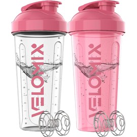 VELOMIX -2 Pack- 28 oz Protein Shaker Bottles for Protein Mixes - 2x Wire Whisk | Leak Proof Shaker Cups for Protein Shakes and Pre Workout | Protein 