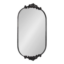 Kate and Laurel Arendahl Traditional Capsule Wall Mirror, 24 x 41, Black, Vintage Glam Baroque-Inspired Round Bathroom Vanity Mirror with Ornate Crown