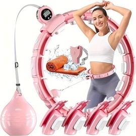 1pc Weighted Workout Hope, Smart Silent Exercise Ring, Plus Size 48 Inch, With Ball And Counter, ABS Exercise Equipment For Home - Color: Pink