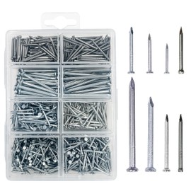 OMOTOOL Steel Nails Set (900 Pieces), Galvanised Concrete Nails for Hanging Pictures and Woodworking, Picture Nails Suit for Drywall and Pine, 8 Sizes Steel Picture Nails Set