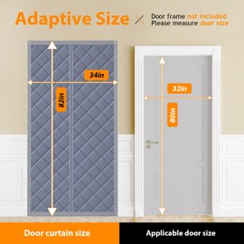 ZEIWEO Magnetic Thermal Insulated Door Curtain Fits Door Size 32" X 80" Insulated Door Cover Blanket Insulation Cover Oxford Cloth Thicken Cotton to Keep House Warm as Temporary Door to Soundproof
