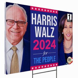 24"x18" 'Harris Walz 2024' Yard Sign with Stakes, Double Sided Political Yard Sign for Democratic Party (Design 8)