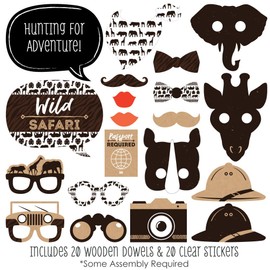 Big Dot of Happiness Wild Safari - African Jungle Adventure Birthday Party or Baby Shower Photo Booth Props Kit - 20 Count