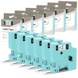 6-Pack Compatible with DYMO D1 Labels Tape, Replace for Dymo Label Maker Refills D1 45013 S0720530, Black on White,1/2 Inch x 23Feet, for DYMO LabelManager 160 280 210D 360D 420P Label Maker