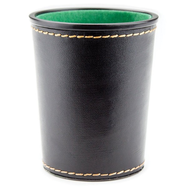 Felt-Lined Synthetic Leather Dice Cup by Brybelly Black/Green, 4" x 3" x 3"