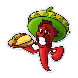 Chili Pepper Mexican Food Taco - 12" Vinyl Sticker Waterproof Decal