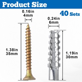 Alpinleux 80 Pcs M6 Tree Shaped Steel Hollow Wall Anchor with Screws, Loose Hinge Hole Repair Kits, Metal Expansion Screws for Concrete, Drywall Anchors, Drywall Anchor Kit (0.24''×1.38'')