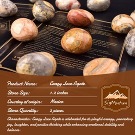 Polished Crazy Lace Agate Crystal Stones - 2 Pcs of 1.2" Worry Stone for Anxiety, Pocket Palm Stone Super Large Handpicked Natural Tumbled Gemstones for Meditation, Reiki, Chakra Healing, Home Decor