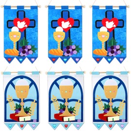 6 Sets Holy Communion Banner First Communion Banner Kit Boys Communion Felt First Communion Grapes Craft 1st Communion Banner Kit for Boys or Girls Catholic Craft Pack Pew Decoration Set