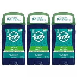 Tom's of Maine Antiperspirant Deodorant for Men Pack of 3 North Woods 48 Hour