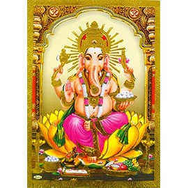 Crafts of India Blessing Ganesha/Ganapati Hindu God Poster/Picture with Golden Foil (Unframed : Size 5"X7" inches)