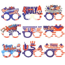 CURASA 9PCS American Flag Glasses 4th Of July Paper Glasses Patriotic Party Decorations Red White Blue Eyewear Memorial Day Sunglasses Independence Day Outfits Photo Booth Props Favor Gifts For Adults