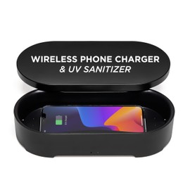 Lexon UV Phone Sanitizer Machine & Wireless Charger - OBLIO Box QI Fast Charging and 360° UV-C Light Cellphone Cleaner, Glasses, Keys, Makeup Brush, Tools, All That Fits in - Black