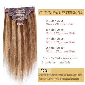 Clip in Hair Extensions Real Human Hair, 18" 120g Straight Hair Extension Clip ins with Lace Weft, 8 Pcs Weft with 20 Pcs Clips (#4/27 Chocolate Brown to Caramel Blonde, 18 Inch)