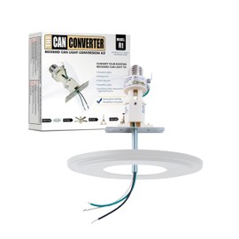 The Can Converter R1 Recessed Can Light Conversion Kit w/ 8¼" Steel Beveled Ceiling Medallion - Home Improvement for 4", 5" & 6" Cans, Fan & Light Fixture Converter Kit, UL Certified, White