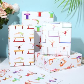 Gymnastics Wrapping Paper 12 Sheets Gymnastics Girls Wrapping Paper Gifts Packing Paper Colorful Gift Wrap DIY Craft Art Paper for Birthday,Party 20"×28"