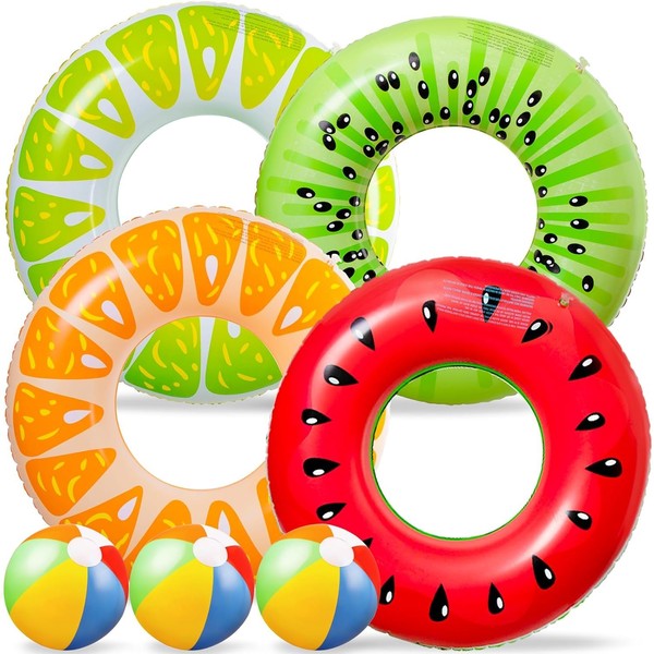 LATERN 7Pcs Fruit Inflatable Pool Floats, 4Pcs 75CM Watermelon Kiwi