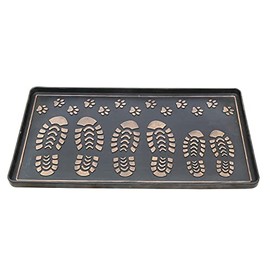 ART & ARTIFACT Rubber Boot Tray Wet Shoe Tray for Entryway Indoor Outdoor Snow Boot Mat Extra Large Shoe Tray 32" x 16", Black, Footprints & Paws