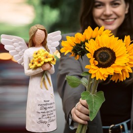 AUKEST Retirement Gift for Woman - Retirement Party Decorations, Sunflower Gifts for Women, Retired Gifts for Women, Goodbye Gift for Coworkers, 5.1" Angel Figurines (Yellow)