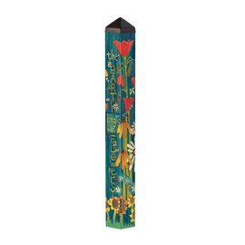 Studio M Art Pole, PVC Weather Resistant Pole with Vinyl Bowl 40 inches Tall Outdoor Decoration for Gardens, Patios, Yards, Landscaping and Birding Accessories, Earth Laughs in Flowers